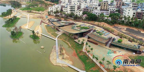 航拍海口美舍河鳳翔濕地公園生態科普館 