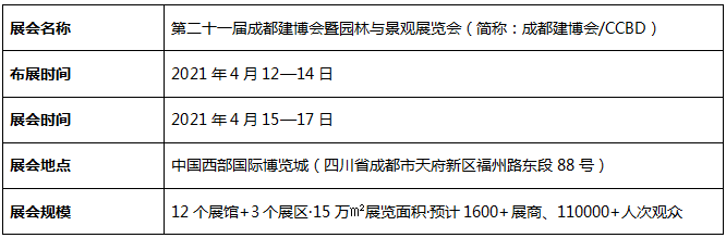 中國(guó)（成都）園林與景觀展覽會(huì)2021年4月舉行