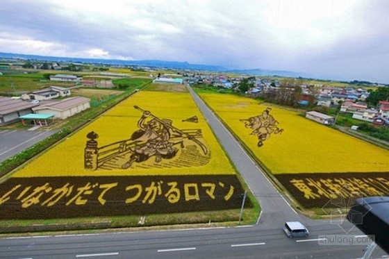 日本田舍館村村民設(shè)計的巨型稻田插畫藝術(shù)